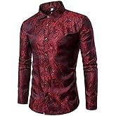 Cloudstyle Mens Paisley Shirt Long Sleeve Dress Shirt Button Down Casual Slim Fit