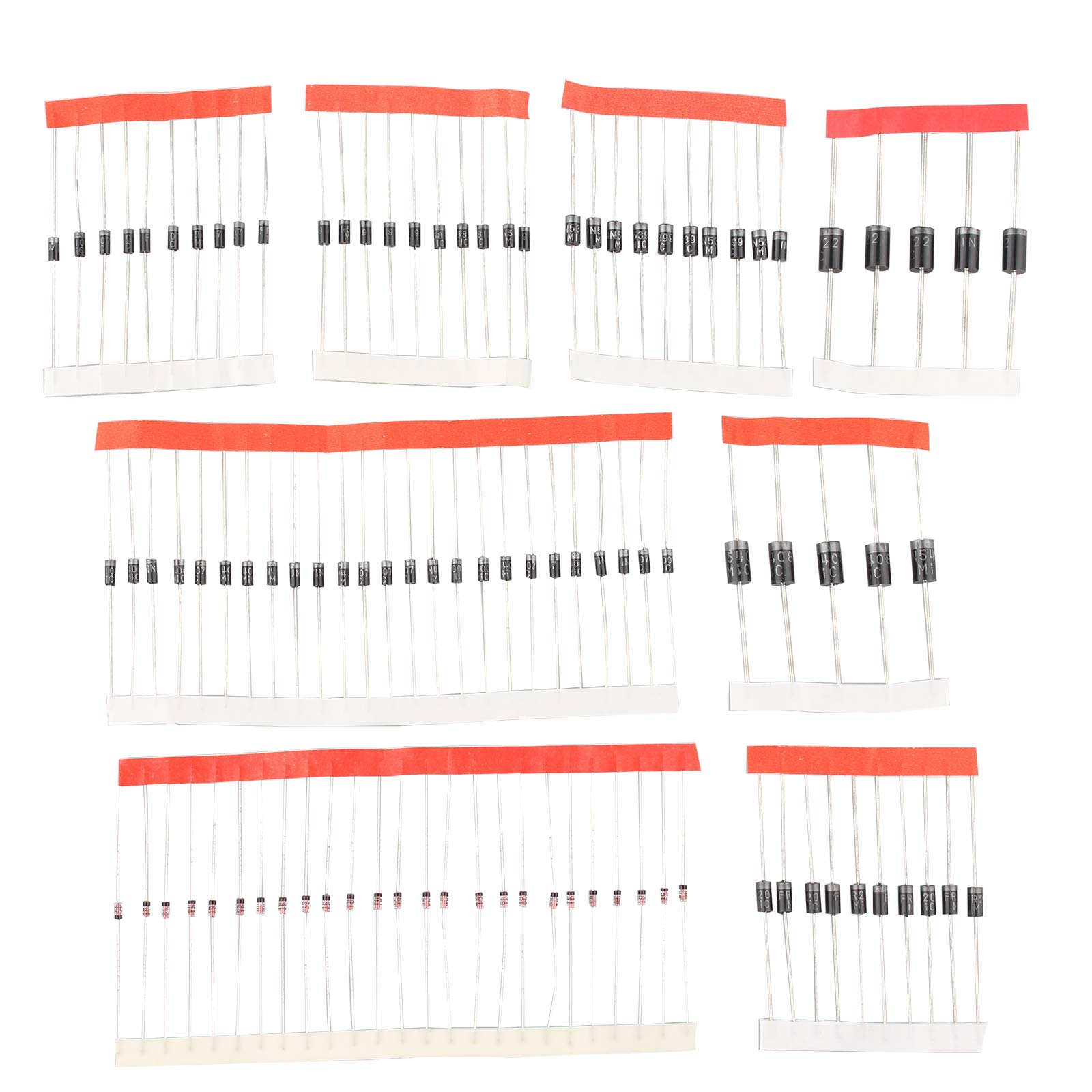 HALJIA 100 PCS 8 Values Rectifier Diodes Assortment Kit Electronic Set for Arduino (25 x 1N4148, 25 x 1N4007, 10 x 1N5819, 10 x 1N5399, 10 x FR107, 10 x FR207, 5 x 1N5408, 5 x 1N5822)