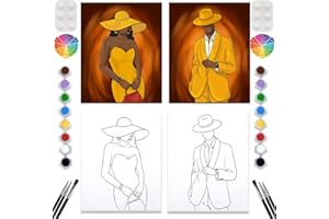 VALLSIP 2 Pack Paint and Sip Canvas Painting Kit Pre Drawn Canvas for Painting for adults Stretched Canvas Couples Games Date Night Afro Couple Paint Party Supplies Favor (8x10)