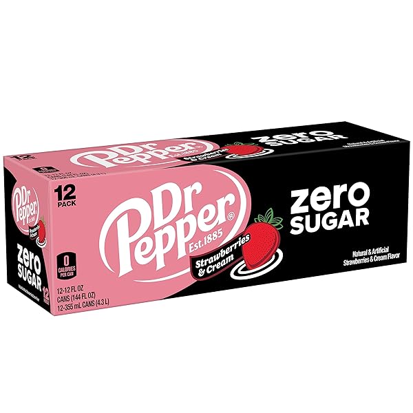 DR PEPPER ZERO STRAWBERRIES AND CREAM SODA, 12 FL OZ CANS, 12 PACK