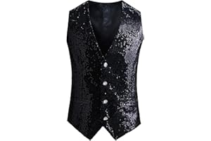 Men's Sequin Waistcoat - V-Neck Sleeveless Sparkly Disco Vest, Shiny Suit Vest for Weddings, Mardi Gras, St. Patrick's Day