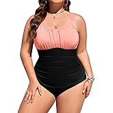 Wiepux Plus Size Bathing Suit for Women Tummy Control One Piece Swimsuit Push Up Modest Swim Suits Adjustable Straps L-4XL