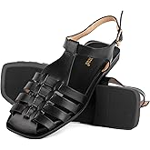 MaxMuxun Women's Flat Sandals Closed Toe Summer Roman Sandals Beach Sandals Square Toe Gladiator Outdoor Shoes
