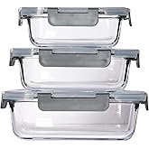 Pmssypl 3 sealed glass lunch boxes with lid glass food storage container, sealed glass lunch box, can be placed in microwave, refrigerator, and dishwasher, gray