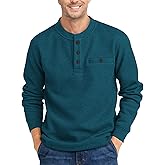 PRIVIMIX Mens Waffle Henley Long Sleeve Cotton Casual T-Shirt Fashion Three Button Pullover with Pocket