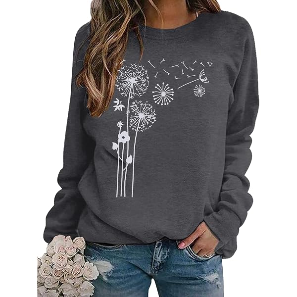 Felpa Donna Maniche Lunghe EADINVE Faith-Hope-Love Con Stampa Margherite - Blu Marino XXL