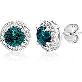 Devin Rose 925 Sterling Silver Round Halo Stud Earrings for Women made with Faceted Crystals Crystal Imitation Birthstone