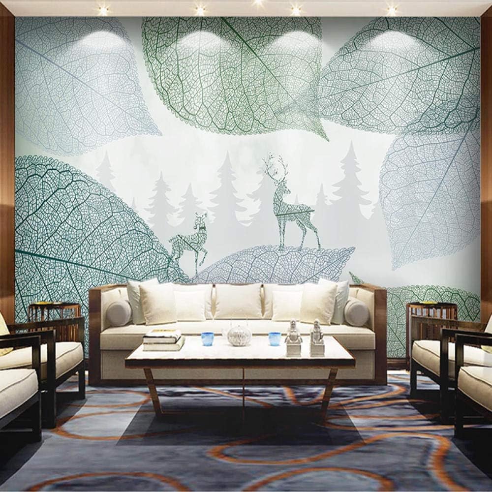 LYBSSG Papel pintado mural moderno hoja verde abstracto alce foto papel