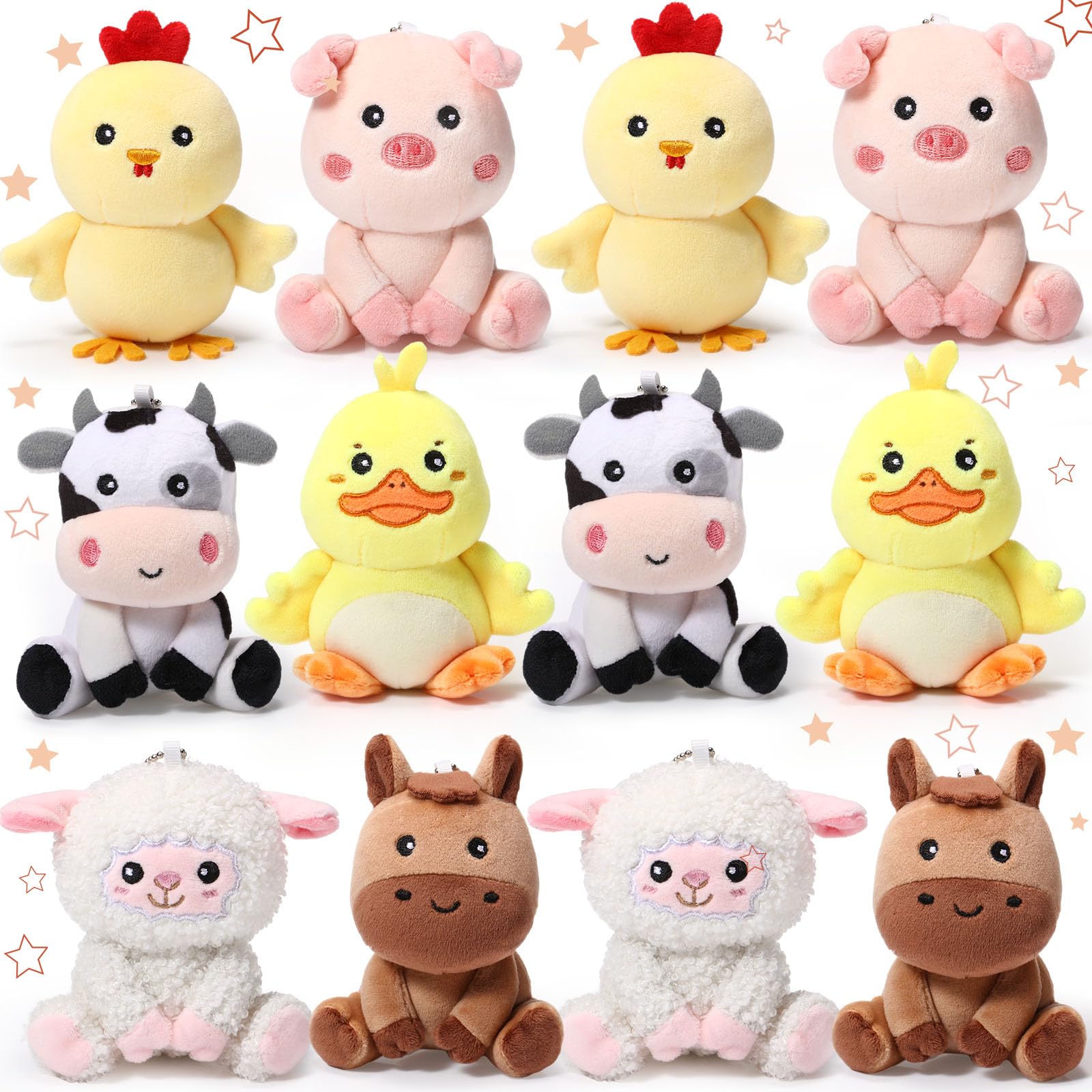 Photo 1 of Suilung 12 Pcs Mini Stuffed Farm Animals Bulk 4 Inch Farm Animals Plush Toys Plush Cute Horse Cow Duck Chick Pig Sheep for Birthday Home Decor Easter Basket Stuffers Student Awards