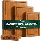 Empune 3+1 PCS Large Bamboo Cutting Boards for Kitchen, Deep Carbonized | Non-Toxic Wood Cutting Board with Deep Juice Groove