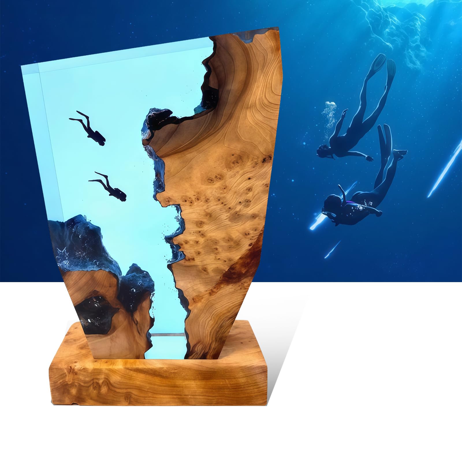 Photo 1 of Creative Epoxy Resin Wood Light Lamp,3D Resin Ocean Lamps, 8" Night Light Ocean Light, Epoxy Lamp Art Lamp Desk Ornaments, for Office Desktop, Scuba Diver Gifts