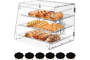 CUGUORDS 3 Tray Bakery Display Case,Clear Display Case,Pastry Display Case,Commercial Countertop Bakery Display Case,Acrylic Display Case with Serving Tong 21 x 17.2 x 13.7 inch