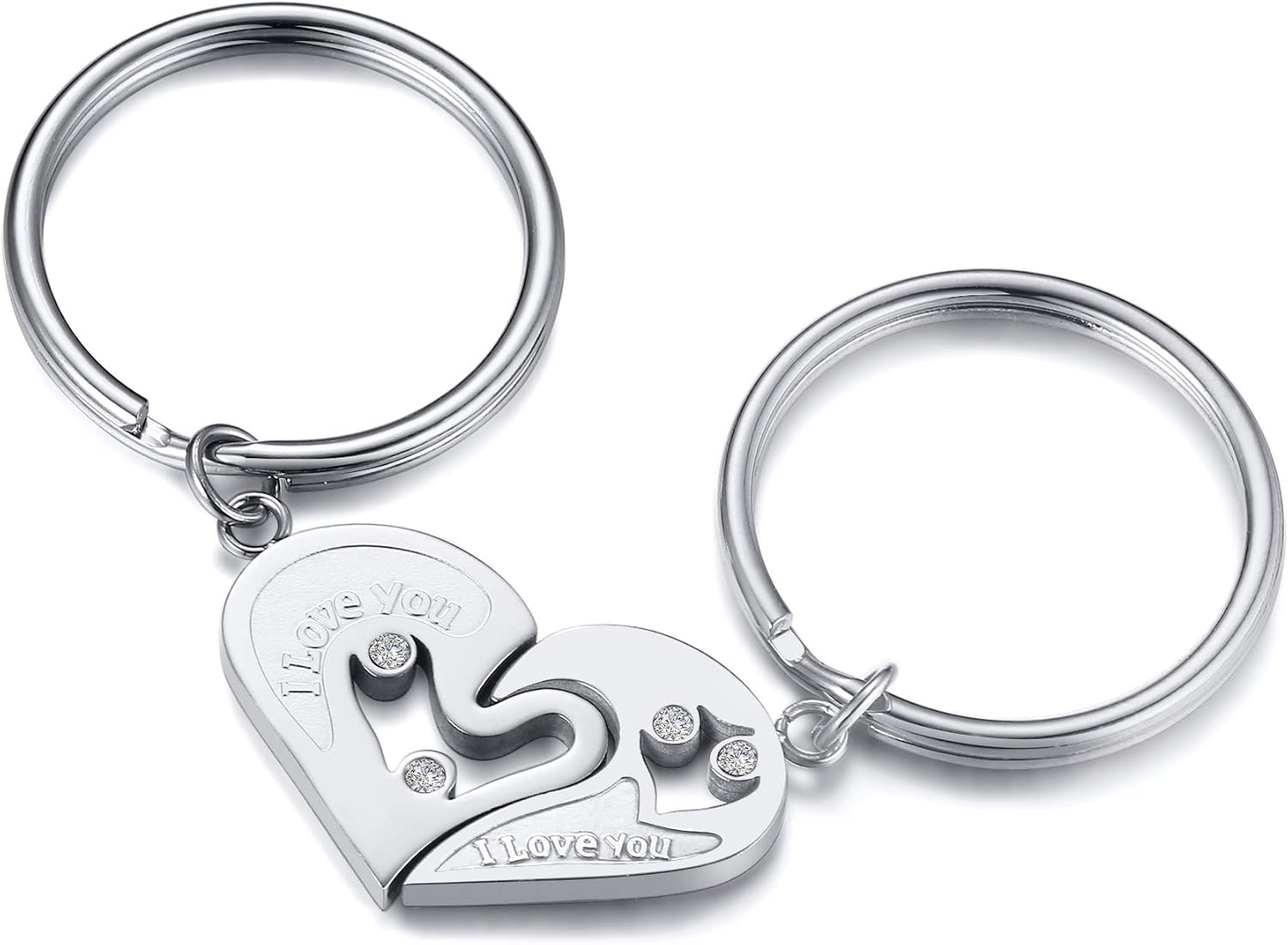 VNOX Heart Zircon Puzzle Keychain for Couple,Promise Keyrings Couples