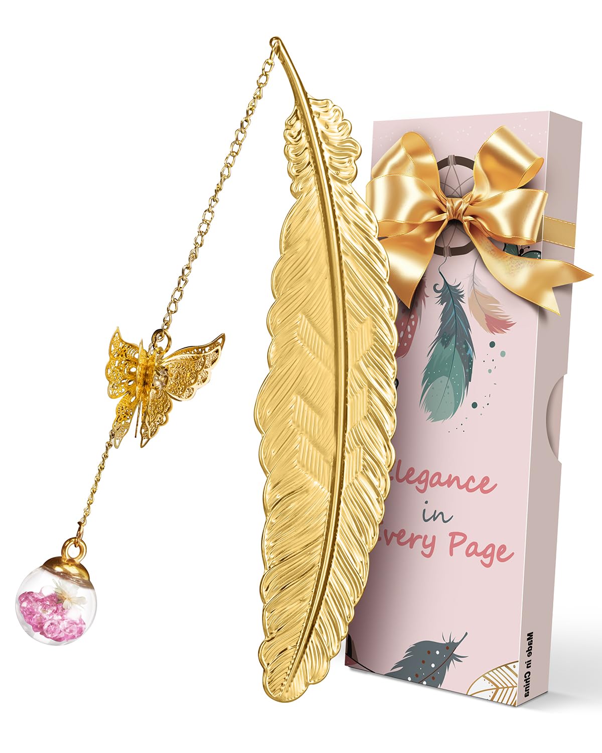Photo 1 of 5 Bookmarks for Women Christmas Gifts - Stocking Stuffers for Women Teachers Friends Book Lovers, Unique Cute Butterfly Metal Feather Flower Vintage Bookmark, Gift Ideas for Birthdays x5