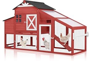 Aivituvin Chicken Coop 65" Wooden Hen House with Large Nesting Box, Outdoor Poultry Cage with Removable Tray,Warerproof Panel