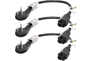 FIRMERST 1875W Flat Plug 1 Foot Extension Cord 14 AWG 15A Black, 3 Packs