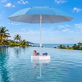 MaiMaiMonster Floating Pool Umbrella with Weighted Base &amp; Cup Holders,Adjustable In Pool Umbrella for Inside of Pool,Portable UV Sun Shade &amp; Floating Table for Swimming Pool,Beach,Lake,Blue