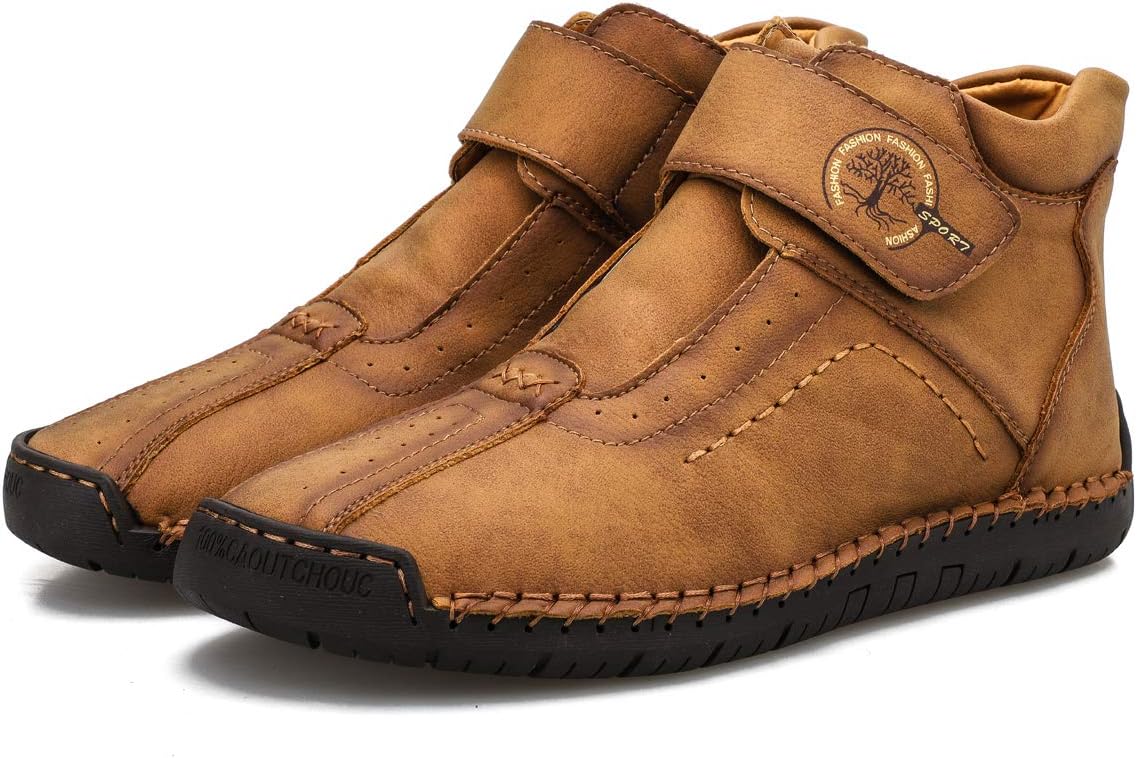 Mens Casual Leather Loafers SlipOn Ankle Boots Hand Stitching