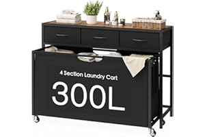 FGNTWP Laundry Sorter, Rolling Laundry Hamper with 4 Section Pull-Out Bags, 300L Large Laundry Basket Organizer with 3 Drawers, Laundry Hamper with Wheels for Laundry Room Organization, Bathroom, Bedroom