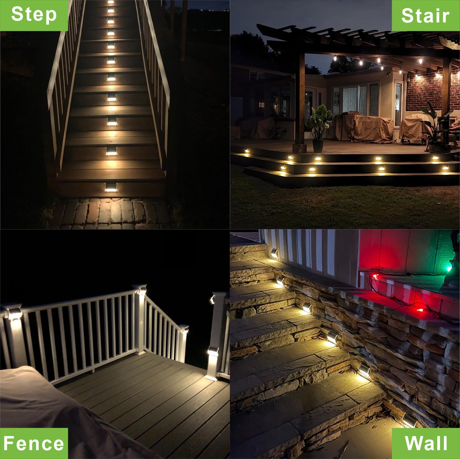 XLUX Solar Lights for Steps Decks Pathway Yard Stairs Fences, LED lamp, Rainproof, Black Metal Housing, 6 Pack