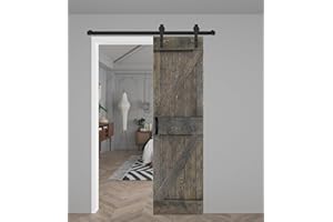WEST PALM K Series 30in x 84in Smoky Gray Finished Solid Wood Barn Door with Hardware Track - Assembly Needed