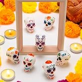 7Pcs Day of the Dead Skulls Decor, Mini Dia De Los Muertos Decorations | Day of The Dead Party Supplies, Dia De Los Muertos Altar, Hand‑Painted Resin Skulls Figurines