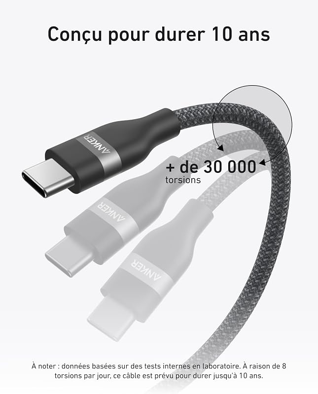 Câble USB C vers USB C, 240W (0,9 m, Noir)