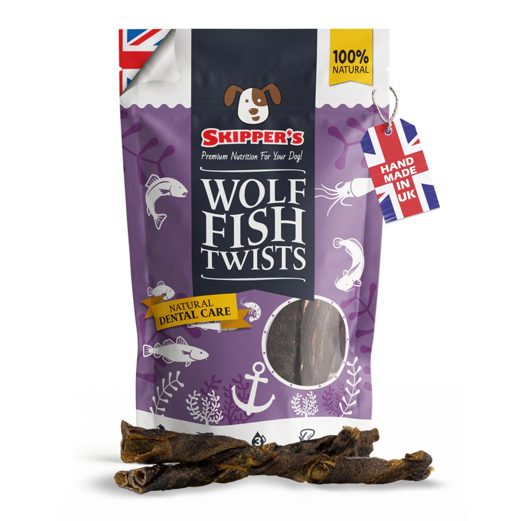 SKIPPER'S Wolf Fish Skin Twists - Grain Free Dog Treat, Great for Dogs Teeth, Handmade & Gently Air Dried Healthy Natural Dog Dental Sticks | Long Lasting Hypoallergenic Chew Treats Regular (1kg)