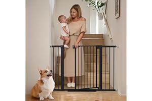 Mumeasy Baby Gate for Stairs - 29.6-46" Auto Close Dog Gate for Doorways, Extra Wide Child Gate Indoor, Walking Through Safety Gate for Kid, Pet Gates No Drilling Black, Mom's Choice Awards Winner