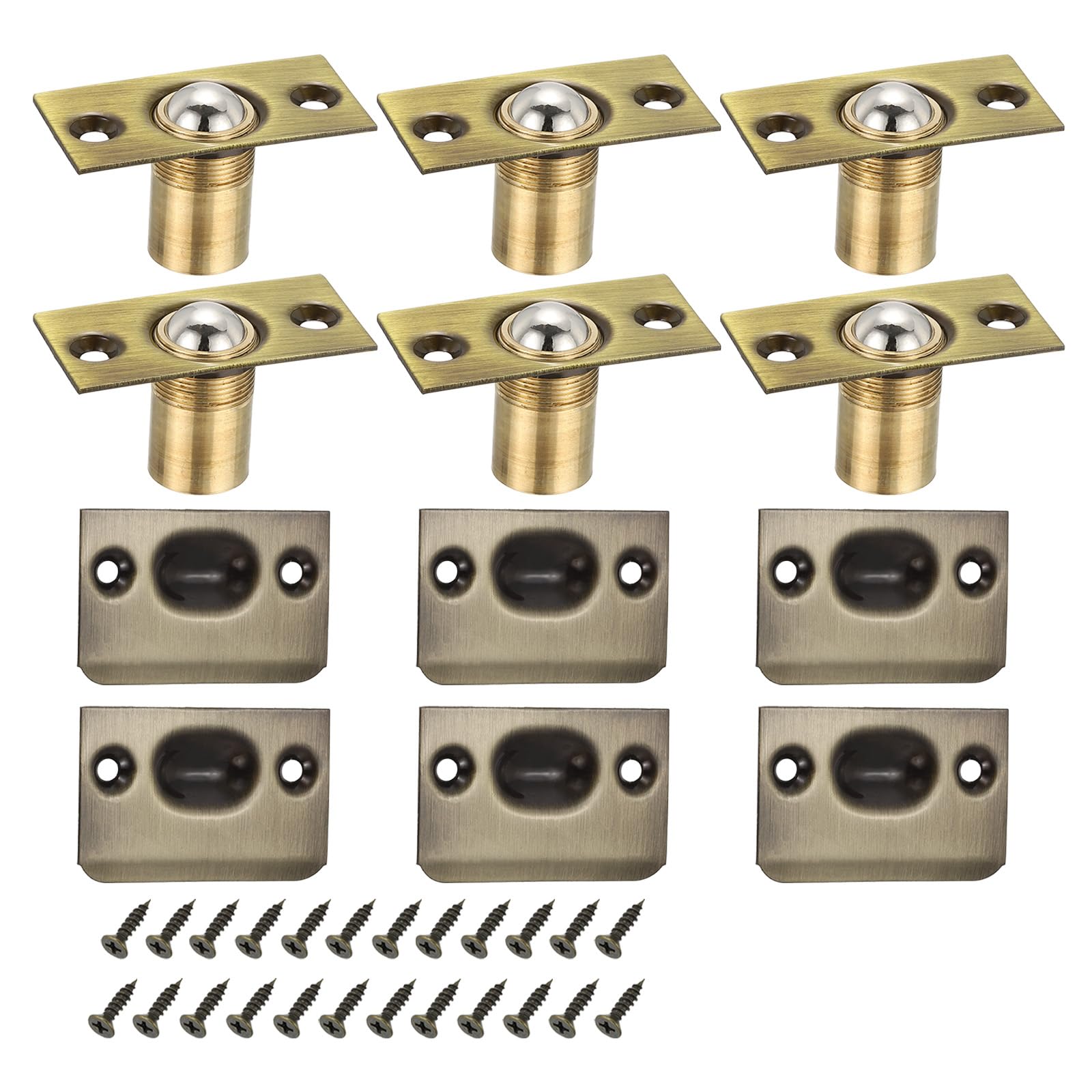 PATIKIL Stainless Steel Closet Ball Catch Door Hardware, 6 Pack Adjustable Cabinet Door Ball Catch Chrome Finish with Strike Plate & Screw for Interior Doors, Bronze