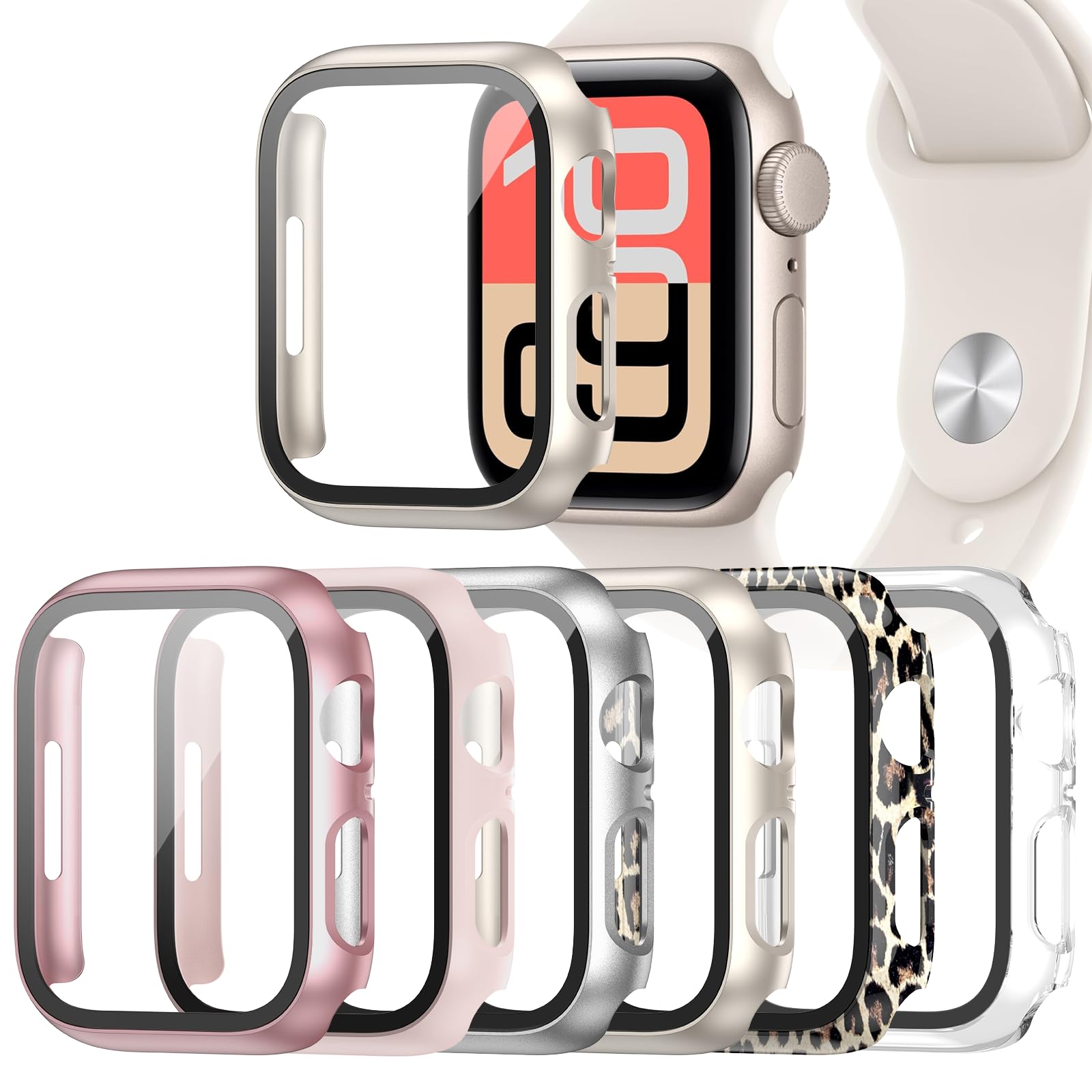 Landhoo 6 Pack Case for Apple Watch SE 3 (2025)/SE 2/SE/Series 6/5/4 44mm with Tempered Glass Screen Protector, Hard PC Ultra-Thin Scratch Resistant Protective Cover for iWatch 44mm Accessories