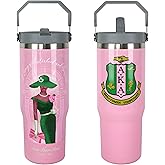 Sorority Gifts for Women 30oz Tumbler with Handle and Straw Lid, 1908 Pink Green Idea Gifts for Women Girl Sisters, Stainless Steel Travel Tumbler Cup Mug