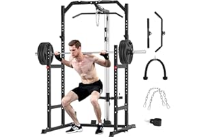 ULTRA FUEGO Power Cage, Multi-Function Power Rack with Pulley System Strength Training for Home Gym, Bench Press Squat LAT Pull-Down Pull-up Rowing, All in One Workout Cage