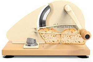 Upgrade Manual Bread Slicer for Homemade Sourdough Bread, Classic Hand Crank Home Bread Slicer with Scale Line and Steel Fenc