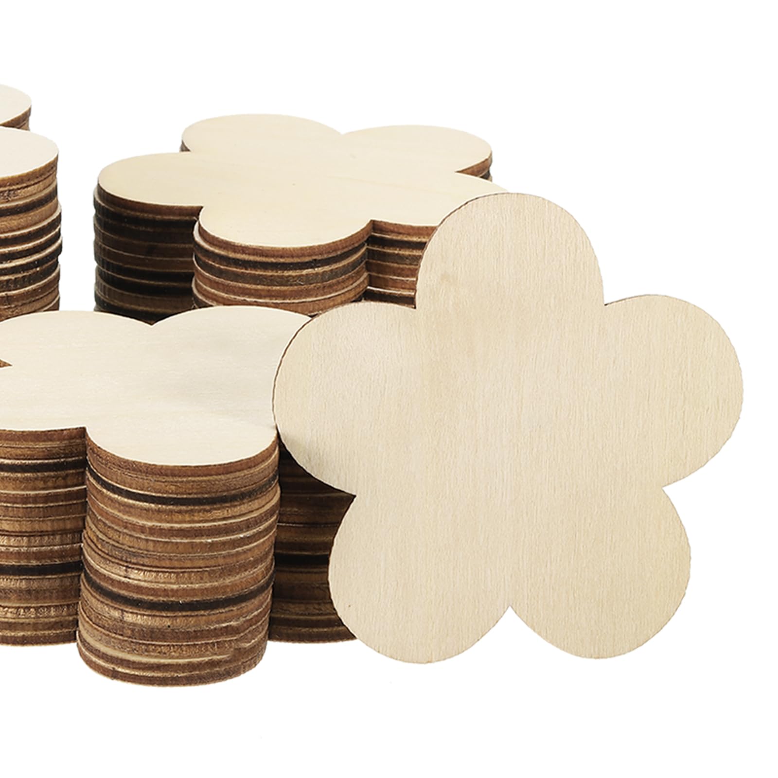 PATIKIL 80mm Wooden Flowers, 100 Pack Unfinished Wood Flowers Blank Wooden Cutouts Ornaments Natural Wood Pieces for Christmas Party Craft Projects