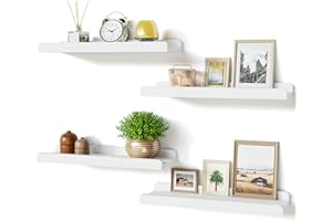 Love-KANKEI White Floating Shelves for Wall Set of 4, Wood Wall Shelves with Lip,15.6 Inch Rustic Hanging Shelves for Bedroom Bathroom Living Room Kitchen Nursery Display