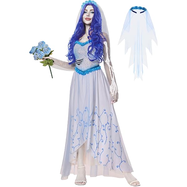 Disfraz De Novia Zombie Para Mujer – Vestido Con Velo Y Collar – Halloween Y Cosplay
