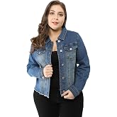 Agnes Orinda Women Plus Size Classic Washed Front Frayed Denim Jacket | Turn Down Collar Long Sleeves Pockets Jean Jackets Western Outfits