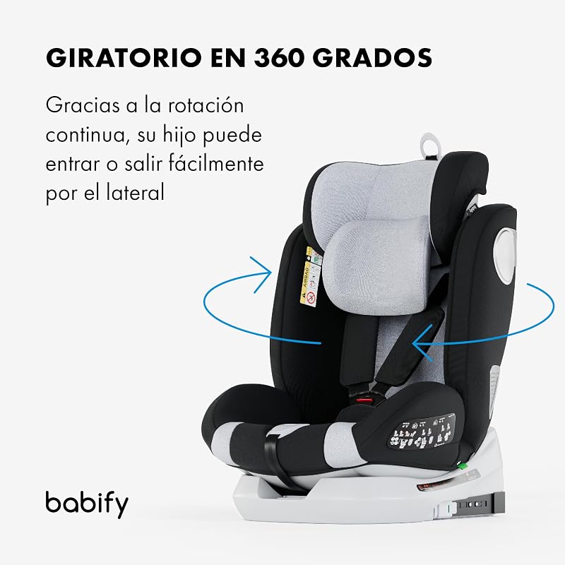Onboard Silla de Coche Isofix para Bebés y Niños, 0 Meses - 12 Años, Apta Desde 40-150 cm Ajustable 360º, Asiento Portátil y Seguro i-Size ECE R129