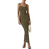 MASCOMODA Women 2025 Summer Sexy Bodycon Maxi Dress Spaghetti Strap Knit Fitted Tight Sleeveless Party Slip Long Dresses