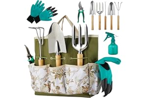 GARDENPICK Complete Garden Tools Heavy Duty Kit with 9 Gardening Tools, with a Gardening Organizer for The Gardening Tools Supplies, Rust-Proof Garden Tool Set - Ideal Gardening Gifts for Women