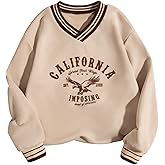 SOLY HUX Girl's Graphic Sweatshirt Letter Print V Neck Drop Shoulder Long Sleeve Preppy Casual Pullover Tops