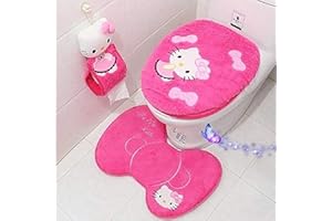 Eliphs 4PCS Bathroom Set Toilet Cover WC Seat Cover Bath Mat Holder Pink/Rose Red (Rose Red)