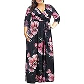 Nemidor Womens Casual V-Neck 3/4 Sleeve Plus Size Long Maxi Dress with Pockets NEM170