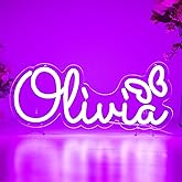 Olivia Name Neon Sign Purple Decoration Dimmable Light for Bedroom, Kids Room, Living Room, Birthday Party Decoration, Neon Sign Gift, Name Decor for Girl, Size 14 * 6.3 inches
