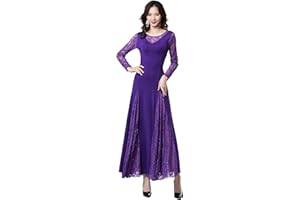 QSUCCUA Elegant Lace Ballroom Dance Dress - Long Skirt, Modern Swing Dress, Competition Costume