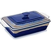 LOVECASA 4.5 Quart Ceramic Casserole Dish with Lid, 9x13 Baking Dish for Oven, Lasagna Pan Deep with Handles, Stoneware Bakeware, Oven & Dishwasher Safe, Blue Gray Gradient