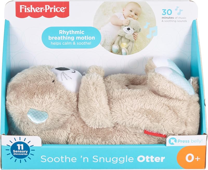 Lontra para dormir da fisher-price - pelúcia musical - com movimento, sons e luzes calmantes - presente para bebês de 0 a 0 meses (fxc66)