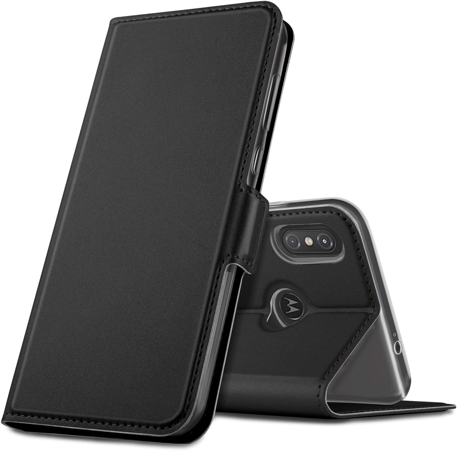 Geemai Moto One Power Case, Moto One Power Cover [Card Holder] [Magnetic Closure] Premium Leather Flip Wallet Case Cover for Moto One Power Smartphone, Black