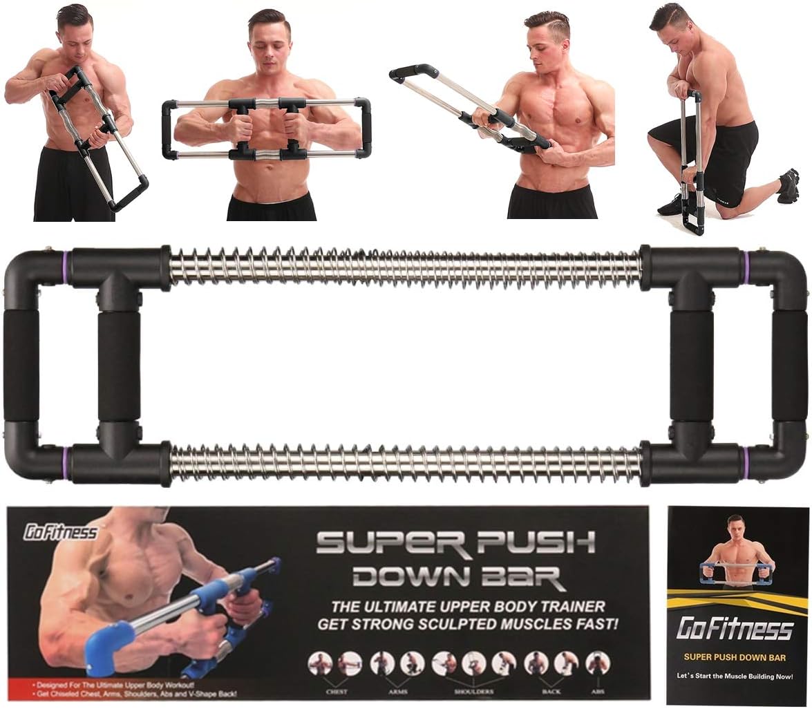 GoFitness Push Down Bar Machine - Chest Expander at Home Workout Equipment - Portable Spring Resistance Exercise Gym Kit for Home, Travel or Outdoors : Sports & Outdoors